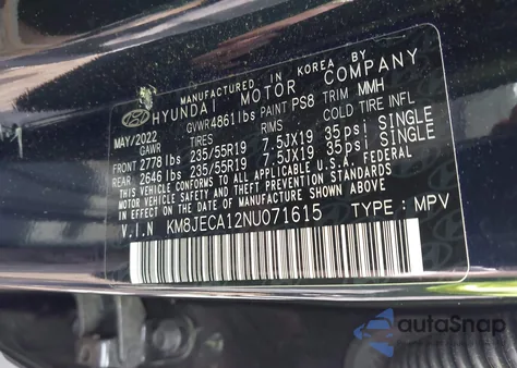 2022 Hyundai Tucson Hybrid Limited z USA, uszkodzony, nr VIN KM8JECA12NU071615